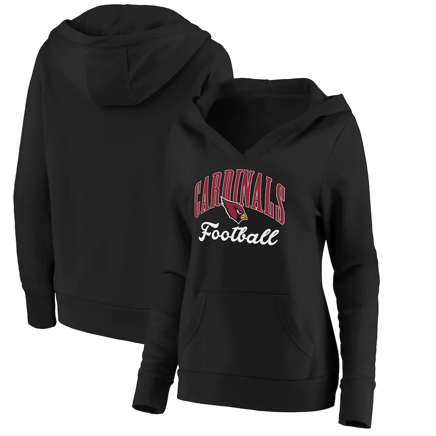 Women Arizona Cardinals Fanatics Branded Black Victory Script V-Neck Pullover Hoodie->women nfl jersey->Women Jersey